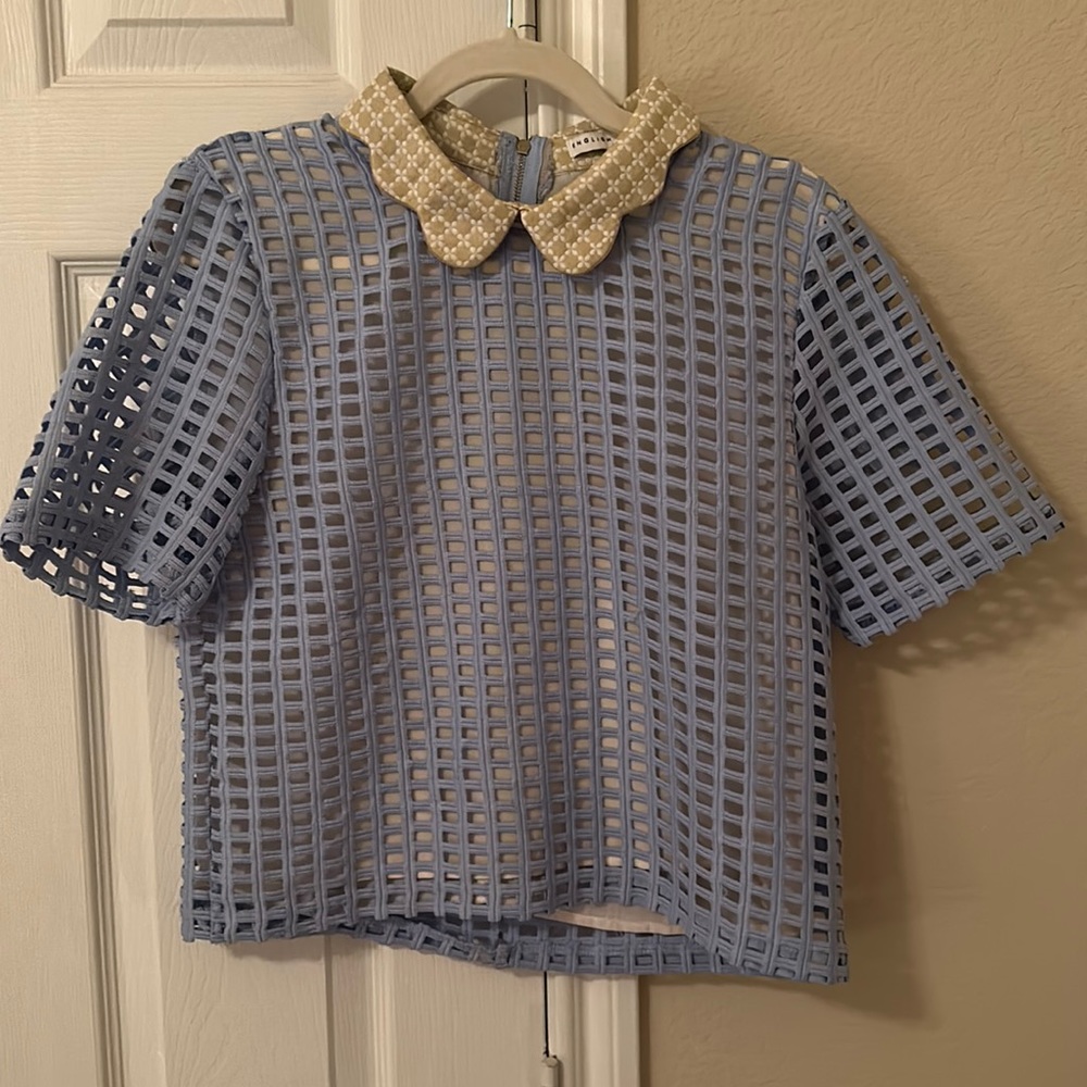 English Factory Blue collared top